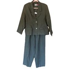 VTG Womens Olive Green Double Breasted Suit Linen S/M Pleated Pants Minimalist