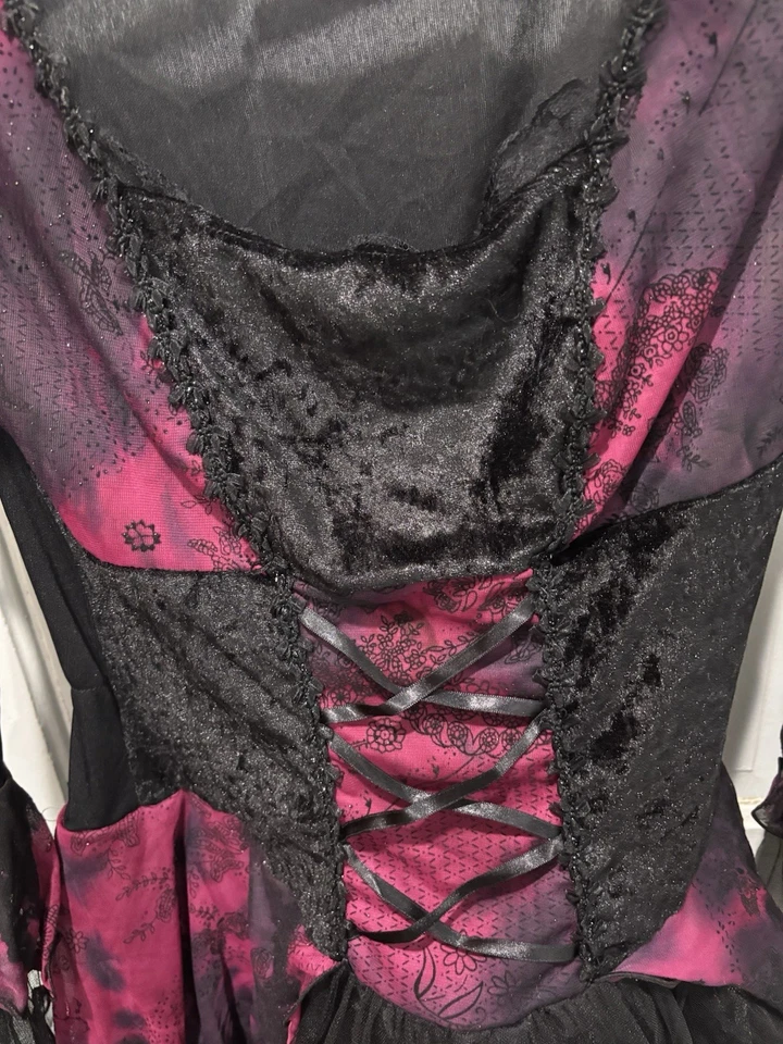 Womens Gothic Witch M 8-10 Burgundy & Black Lace Corset Dress Halloween Costume - Image 2 of 4