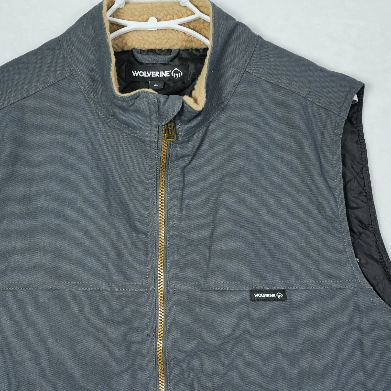 Wolverine Mens Canvas Vest Granite Gray Quilted Sherpa Collar XL NWT