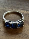 STERLING SILVER LOND BLUE TOPAZ 3 STONE COCKTAIL RING VINTAGE SIZE 9