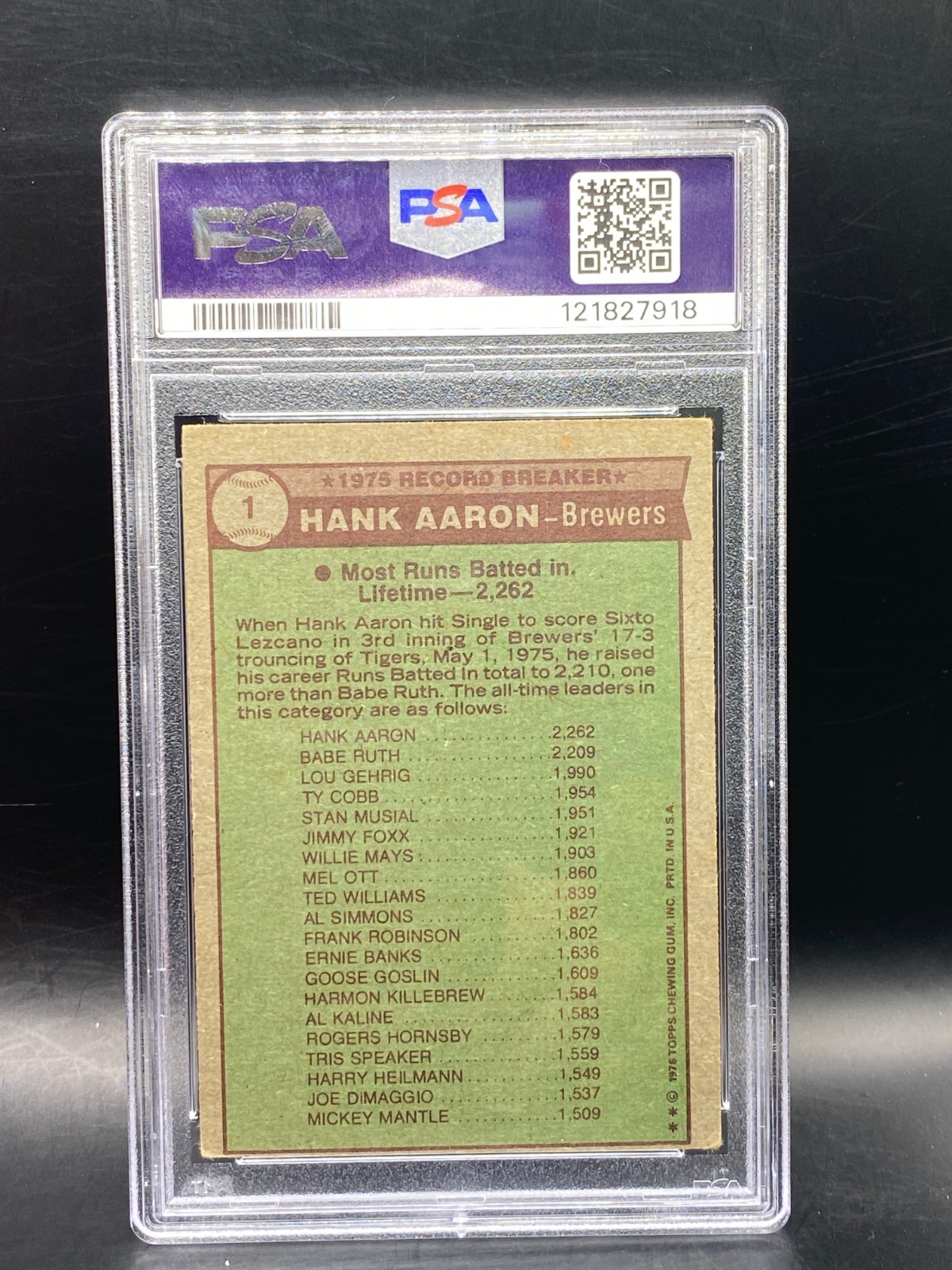 1976 TOPPS HANK AARON #1 PSA VG 3  view 2