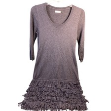Calvin Klein Gray Knit Tiered Fringe Drop Waist Sweater Dress Women's L