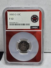 1850 O Seated Liberty Dime 10c Graded F12 Only NGC F12 Grade Known Coin