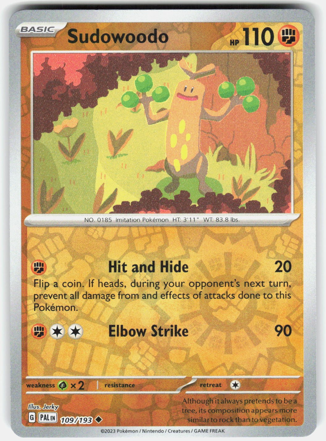 Sudowoodo 109/193 Uncommon Paldea Evolved Pokemon Reverse Holo Near Mint