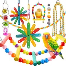 8 pcs Bird Toys for Parakeets with Colorful Ladder Hammock Bird Cage