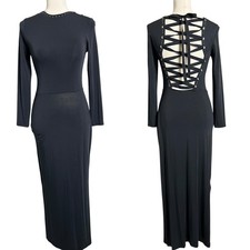 Miss Selfridge Dress Womens 6 Black Lace Up Backless Studded Maxi Bodycon Goth