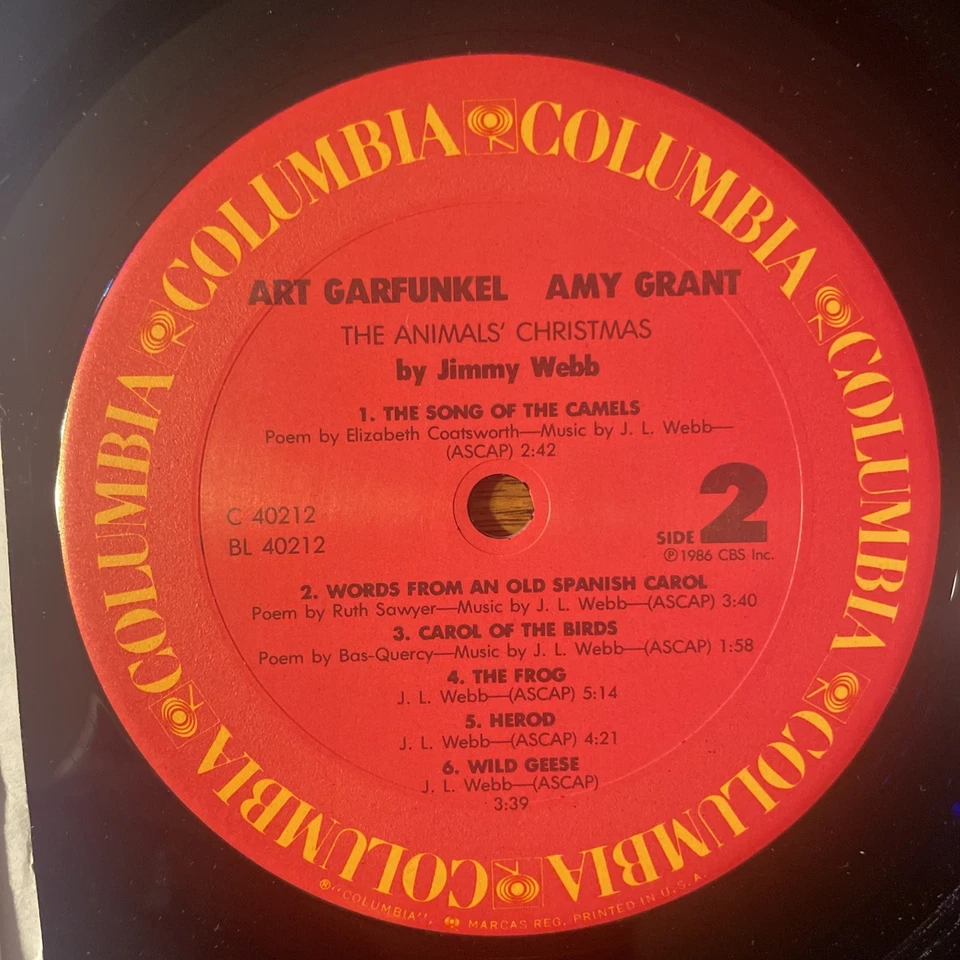 Art Garfunkel / Amy Grant The Animals’ Christmas By Jimmy Webb LP Columbia EX!!! — 第 3/4 张图片