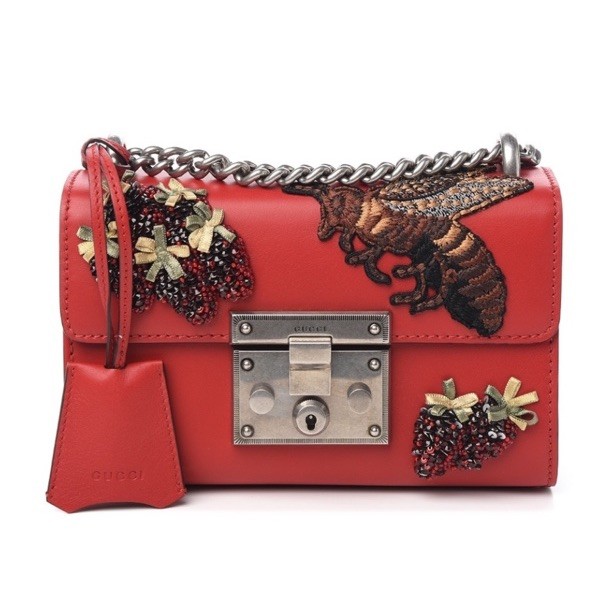 Limited Edition Gucci Padlock Bee Embroidered Bag Hibiscus Red New