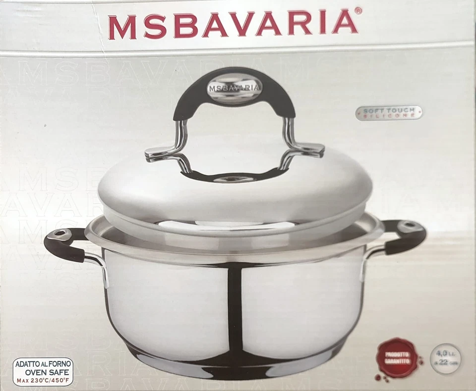 Pentola MSBAVARIA Acciaio Inox con Coperchio Forno Safe Manici Silicone Ø22-26cm - Immagine 3 di 4