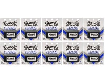 10 Packs Lot Wilkinson Sword Classic Double Edge Safety Razor Blades - 5 Blades 
