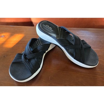 Clarks Cloudsteppers Arla Glison Black Cross Strap Comfort Sandals Womens 8.5
