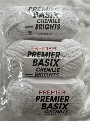 PREMIER BASIX CHENILLE BRIGHTS YARN LOT OF 3 SKEINS WHITE
