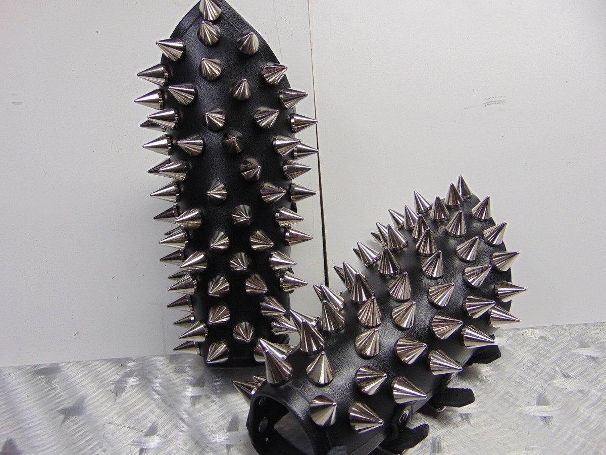 小物 GadidAnoniem GUERIN LEATHER SPIKED GAUNTLETS BULLDOG . BLACK METAL (MDLG0187