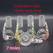 2PCS 14mm Male Glass Bowl 7 HOLE SCREEN Slide BOWL Male for Water Pipe Bong