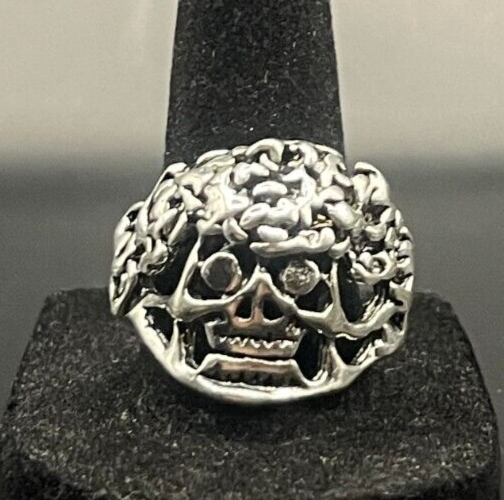 Vintage Antique Silver Tone Skull Ring - Size 10.5
