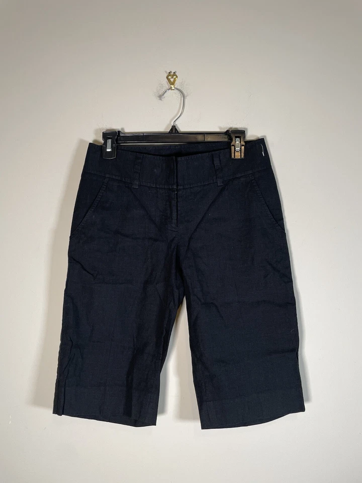 Bermudas largas capri Robert Rodriguez para mujer talla 4 mezcla de lino a medida negras Foto 3 de 4