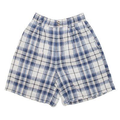 UNION KHAKI Womens Casual Shorts Blue Loose Check L W26