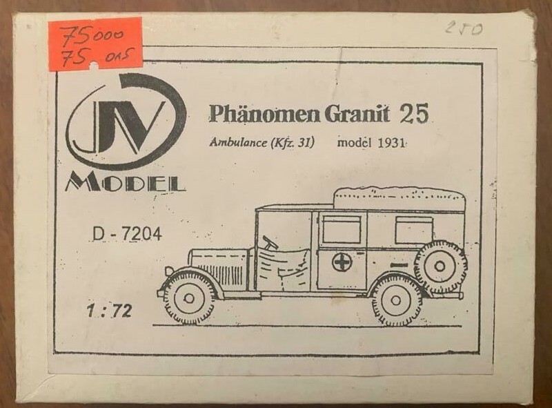 JV MODEL PHENOMENA GRANITE GERMAN AMBULANCE Kfz 33 1/72 model kit vintage