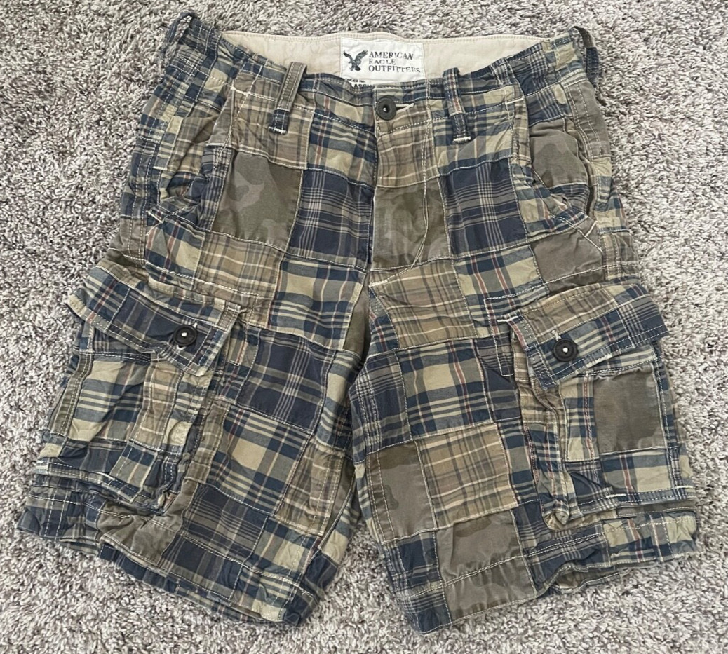 American Eagle Patchwork Cargo Shorts Men's 26 Br… - image 1