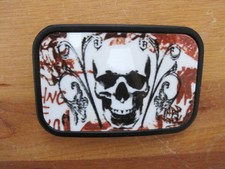 Belt Buckle Black Metal Dia De Los Muertos DAY OF THE DEAD Skull in Black Red a
