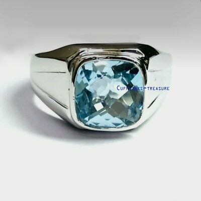 Natural Blue topaz Gemstone with 925 Sterling Silver Ring For Men #C633 ...