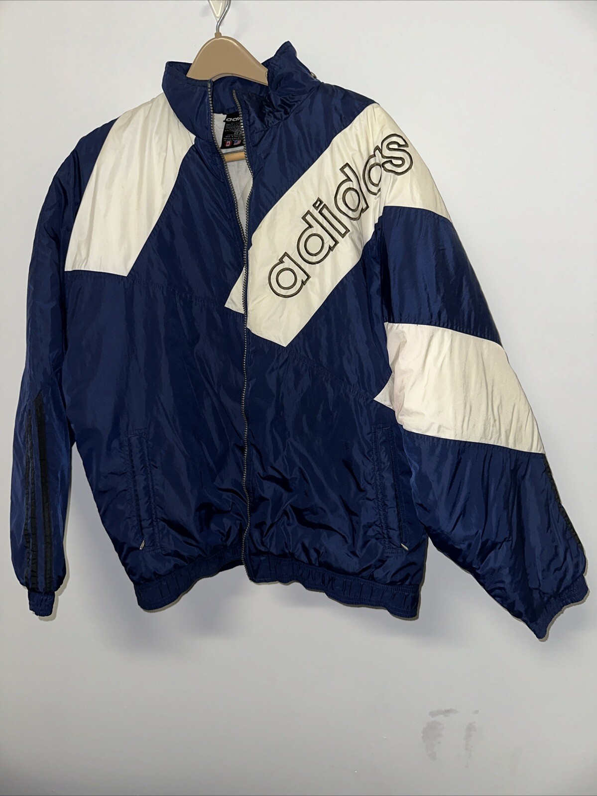 Vintage 90s Adidas Mockneck Full Zip Puffer Jacket Men L Embroidered Spellout