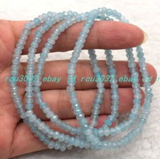 4 Pcs 2x4mm Faceted Blue Aquamarine Rondelle Beads Gemstone Bracelet 7.5 In