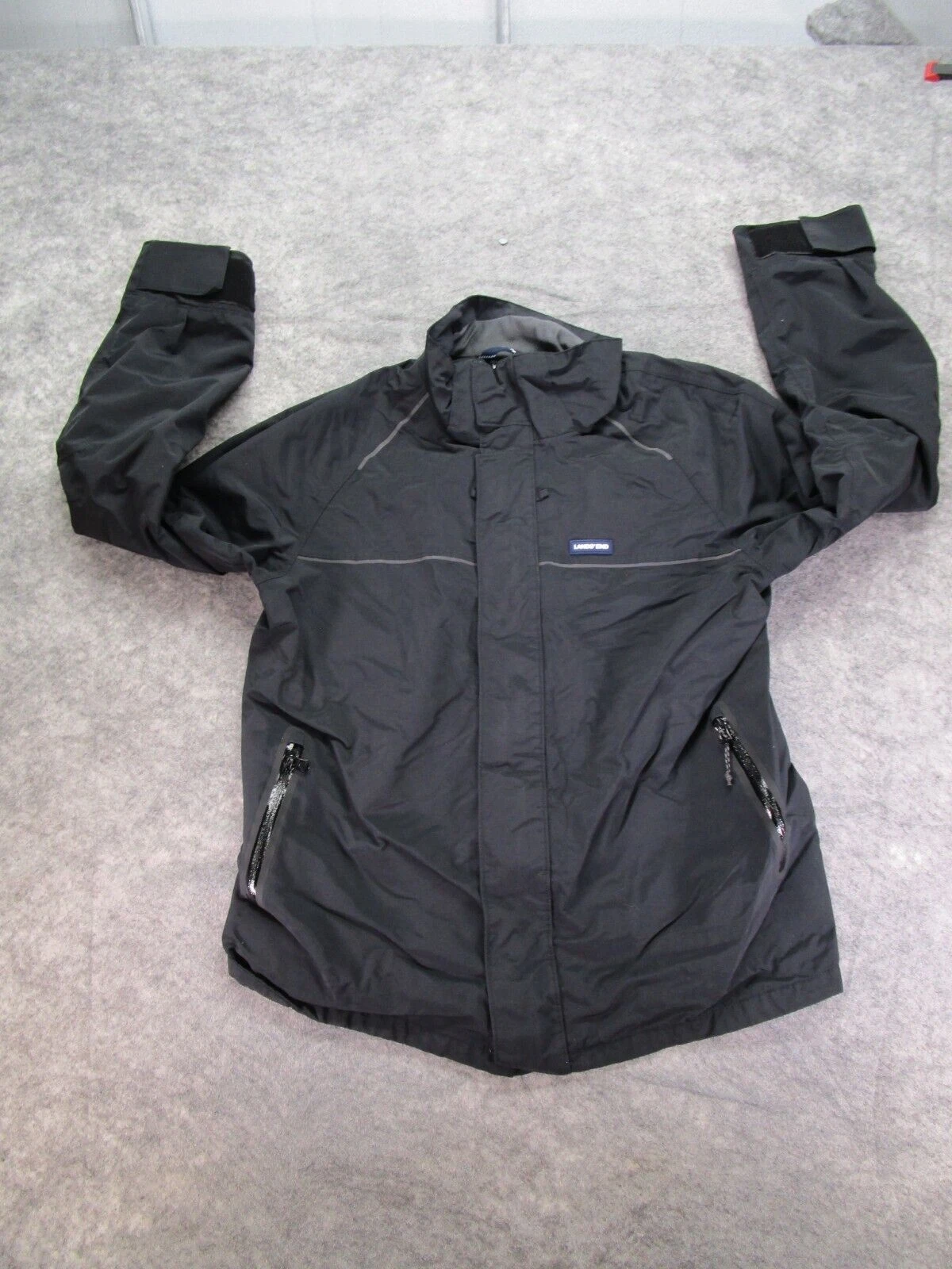 Lands End Jacket Mens Medium Black Waterproof windproof "Interchange" shell only
