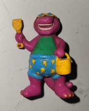 VINTAGE BARNEY THE DINOSAUR PVC CAKE DECORATOR PARTY AT THE BEACH 2.5 IN
