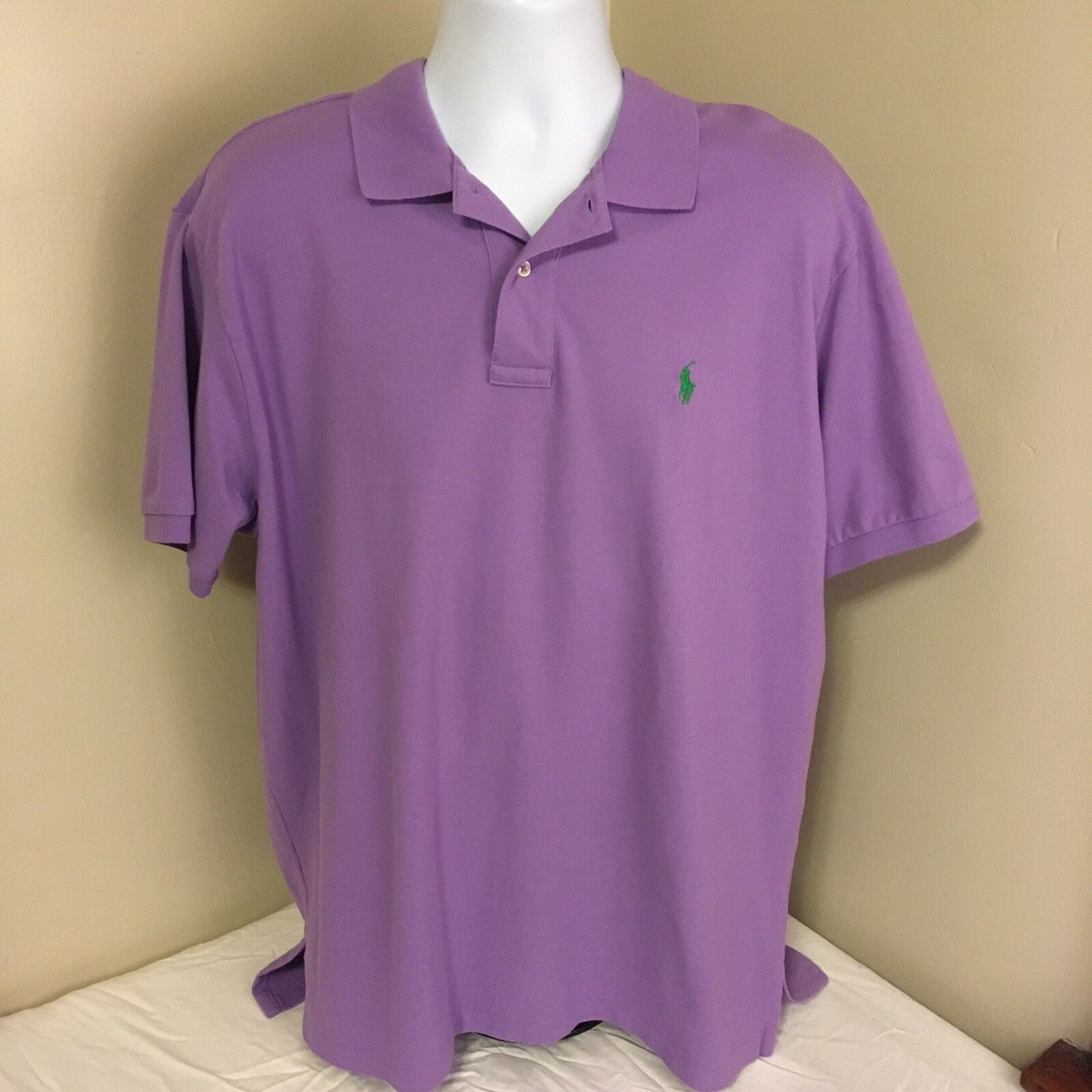 Polo Ralph Lauren Mens Shirt XL Purple Lavender w/ Green Logo 100