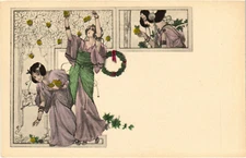 PC ARTIST SIGNED, KIRCHNER STYLE, ART NOUVEAU LADY, Vintage Postcard (b50797)