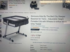 Simmons TWINS BASSINET- Kids By The Bed City Sleeper Bassinet for Twins 