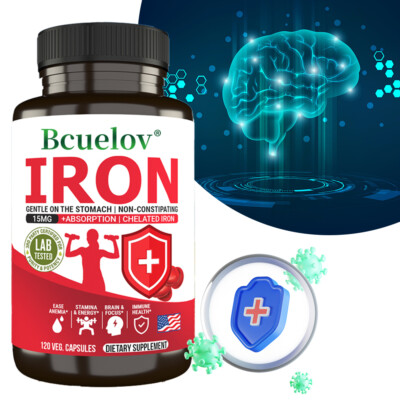 Iron 15mg Supplement - Chelated Gentler on Stomach Non Constipating