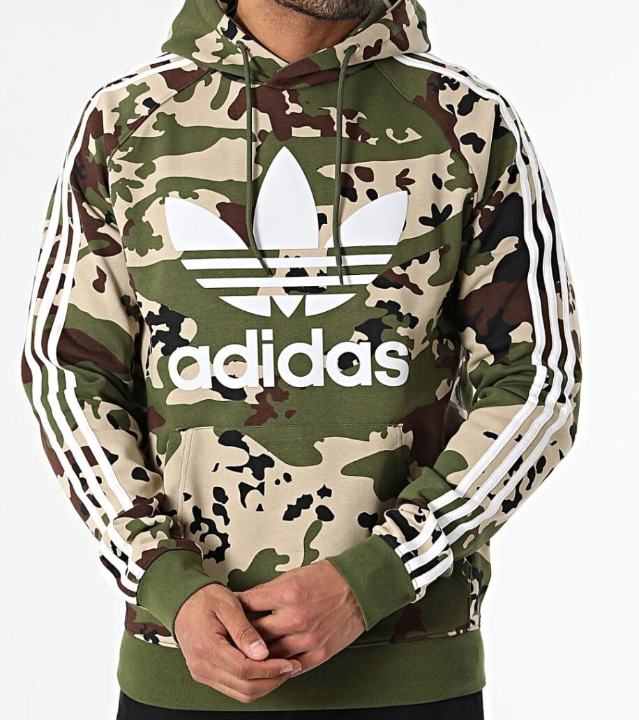 NEW MENS ADIDAS ORIGINALS CAMO 3 STRIPES TREFOIL HOODIE NEW MENS ADIDAS ORIGINALS CAMO 3 STRIPES TREFOIL HOODIE
