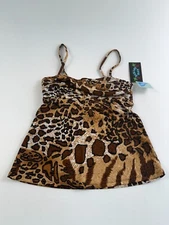 Bikini Bay Twist Top Bandini Underwire Tankini Brown/ Animal   Multicolor  8 NWT