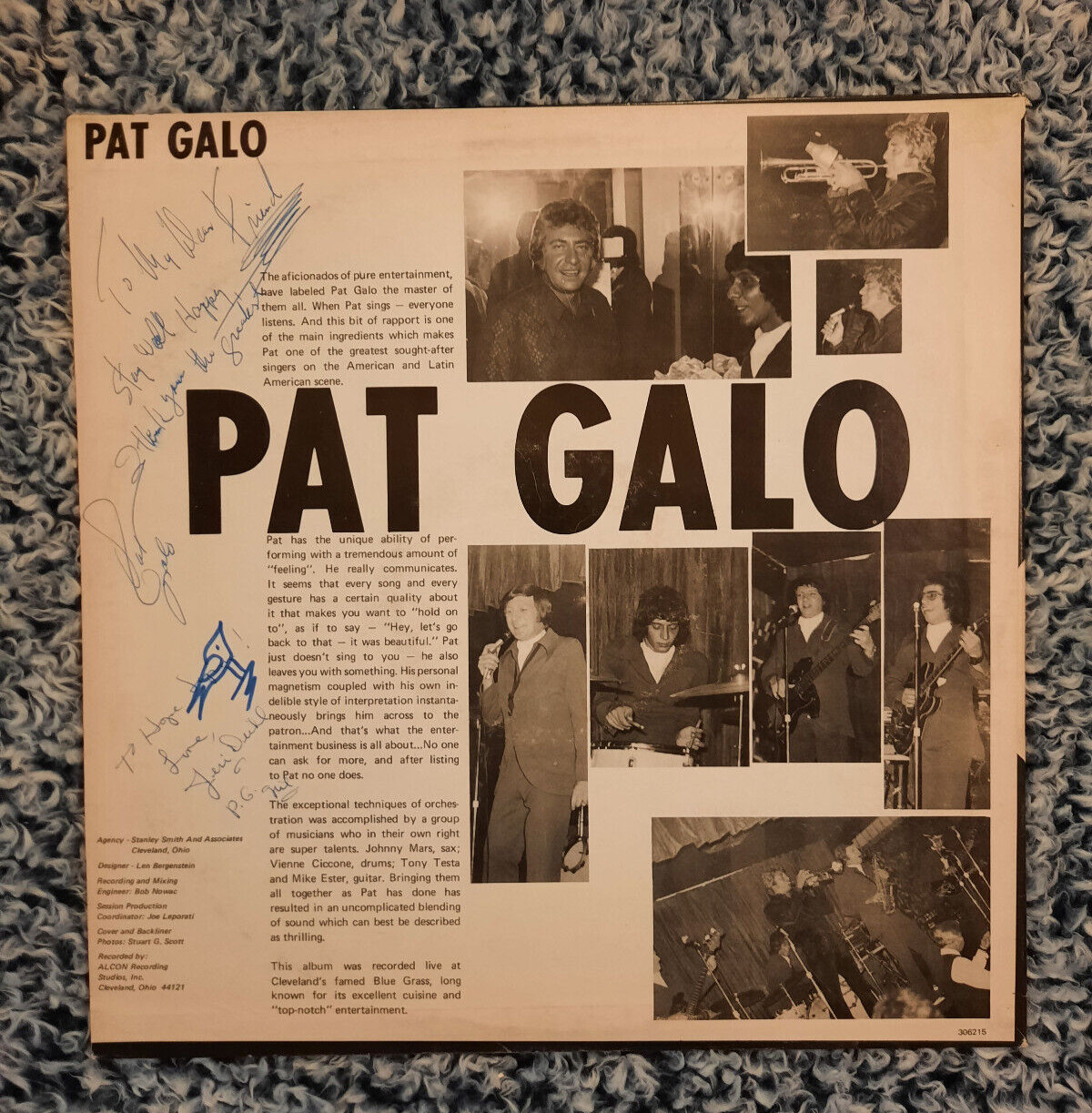 Pat Galo: Live at the Blue Grass. 1973. Vinyl Record Album LP. E2C4S. Signed!