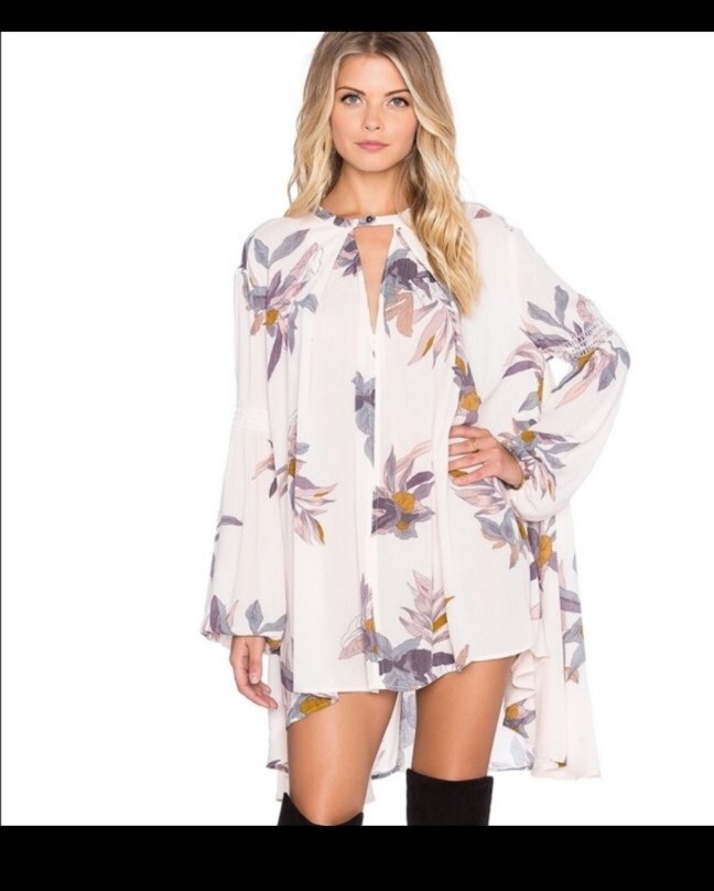 Free People Tree Swing Tunic Top. Long sleeve Floral Boho, cottage 