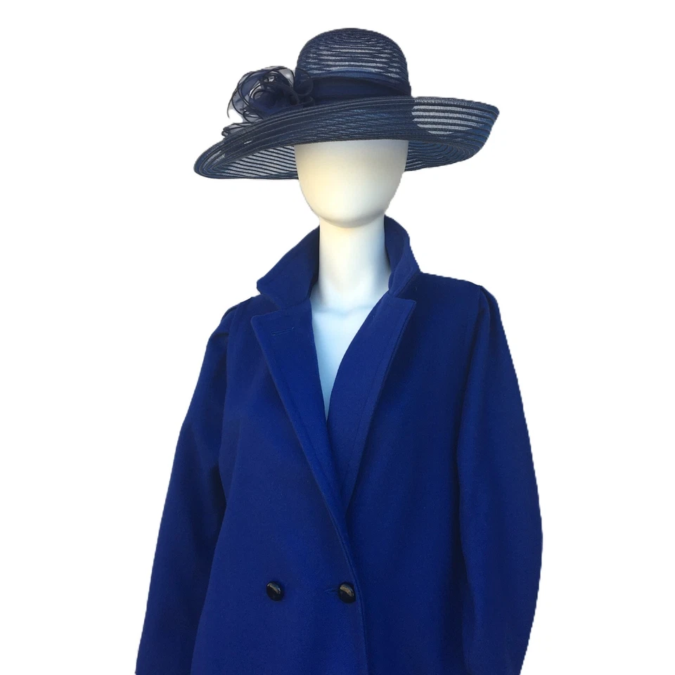 Miss New Yorker Vintage Size 9 Coat Royal Blue Wool Blend Overcoat Pockets Lined - Image 3 of 4