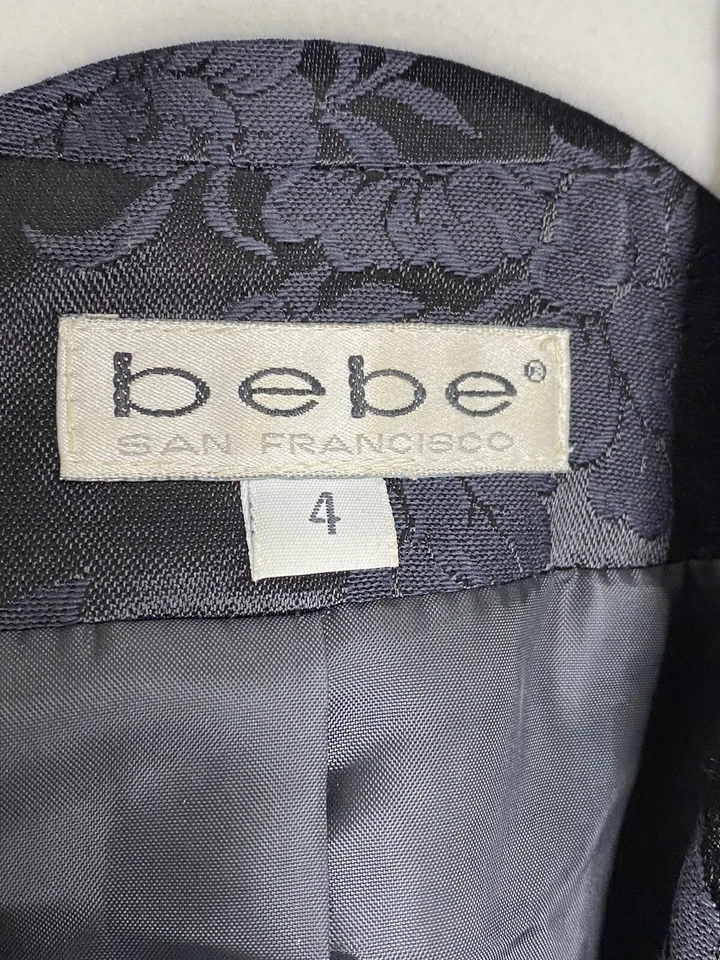 Винтажная женская черная атласная кружевная блейзерная куртка San FranciscoTM Bebe размер 4 N2 - Изображение 3 из 4