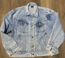 VTG Lee Denim Trucker Jacket Men's M/L Button Up Acid Wash Made In USA READ