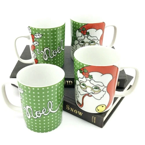 Vintage Fitz and Floyd Variations Christmas Mug - Santa Face & Noel - Set of 4