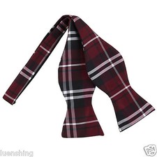 New Men's Polyester plaid checkers self-tied Bow Tie burgundy formal wedding