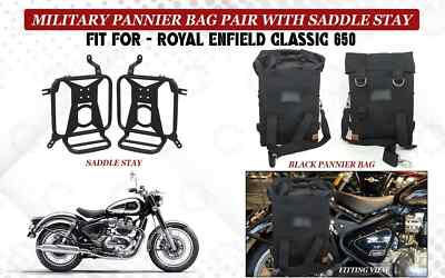 Passend für Royal Enfield ''Classic 650 Black Military Pannier Bag With Saddle...