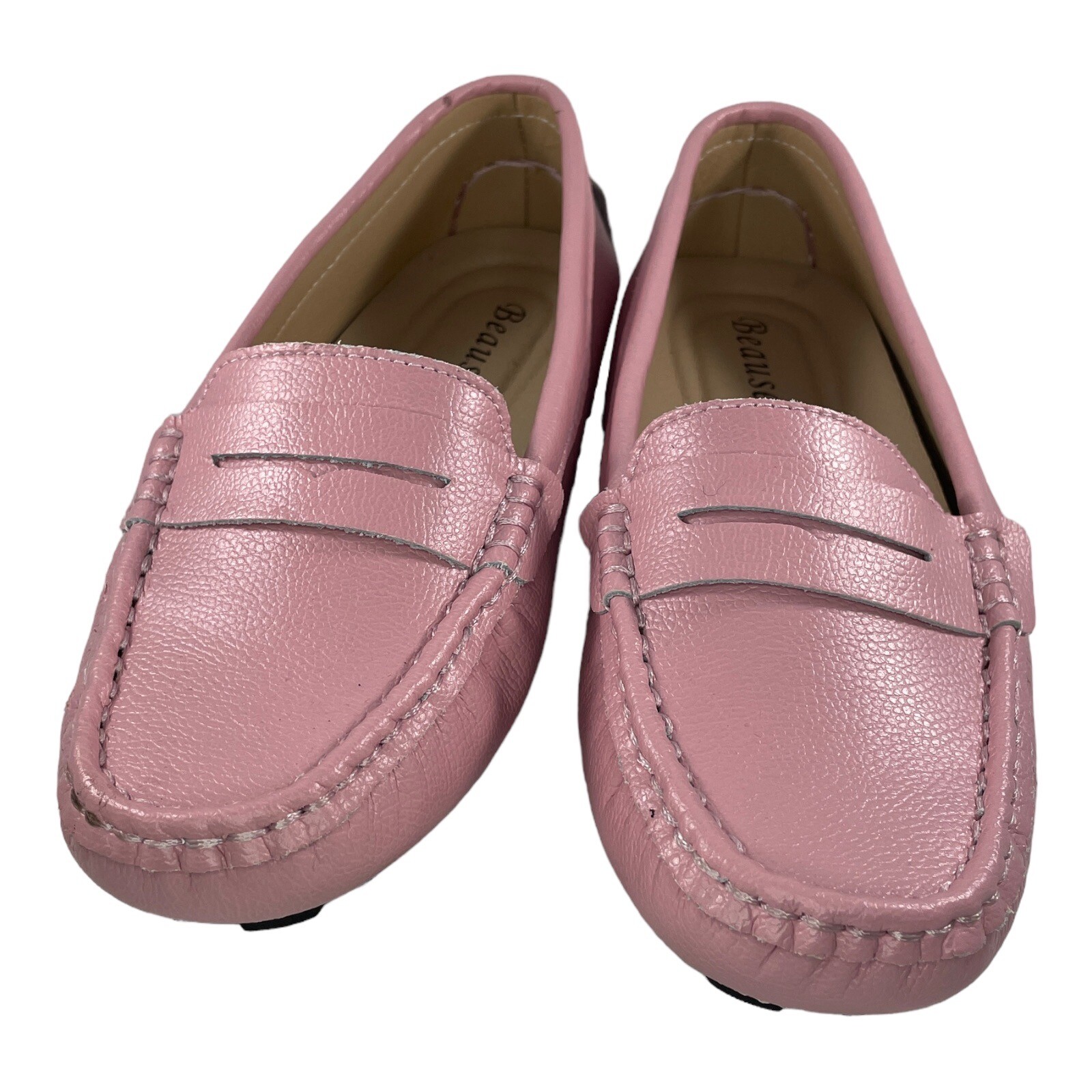 BEAUSEEN Women's Green Pink Loafers Leather Driving Moccasins Boat