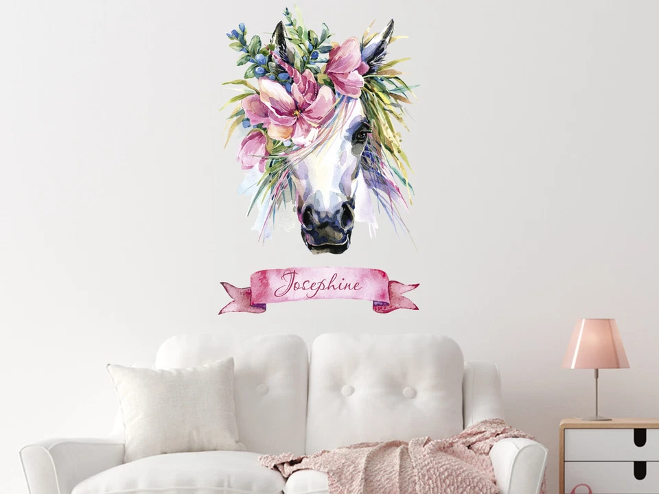 Wandtattoo Pferd Name Einhorn Kinderzimmer Geschenk für Mädchen Personalisiert