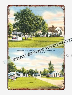 tin sign 1930s-40s Wolfram's Cabins Highway 16 Wisconsin Dells Wisconsin
