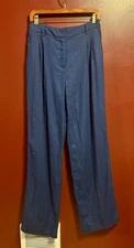 House Of Harlow Revolve Wide Leg Trouser Women Size 6 High Rise Navy Blue Linen