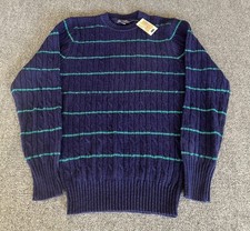 Gant VTG 90s NWT Sweater Blue Teal Stripe Cable Knit Wool Mens LT Preppy