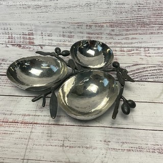 Michael Aram Olive Branch Hammered 3 Bowl Triple Dish 8"