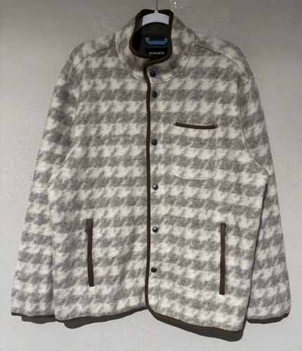 Bonobos Italian Wool Fleece Jacket Mens Large Lanificio Roma Lined Shirt Snap - product listing photo